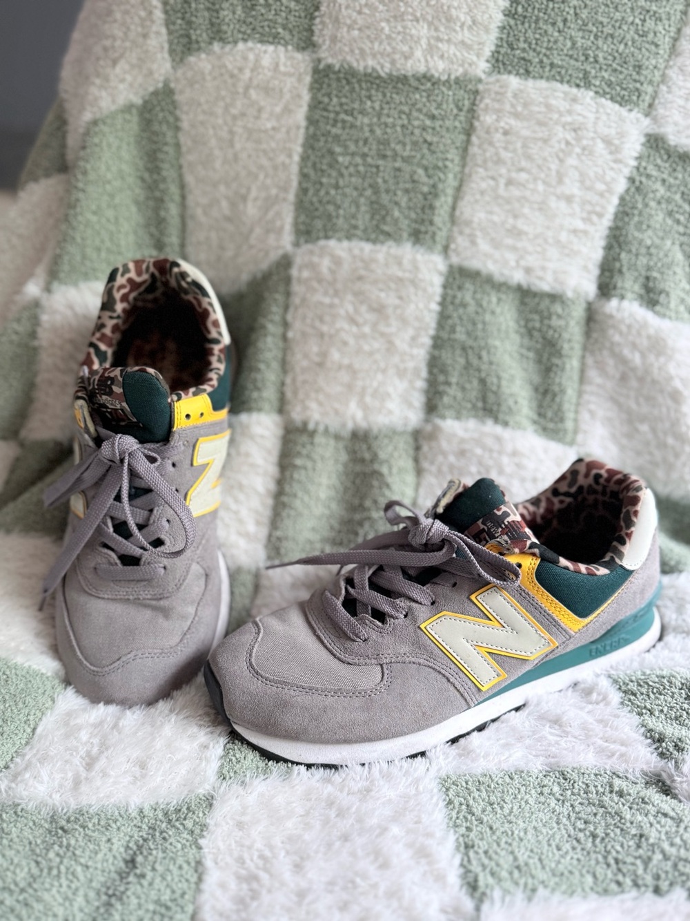 🔥 New Balance 574 Grey Green Camo Size 10 Rare ENCAP Sneakers